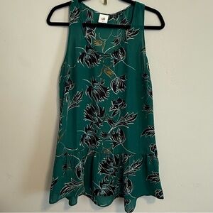 CAbi #3276 NWOT Zoe Green Falling Floral Sheer Peplum Tank Top Sz M